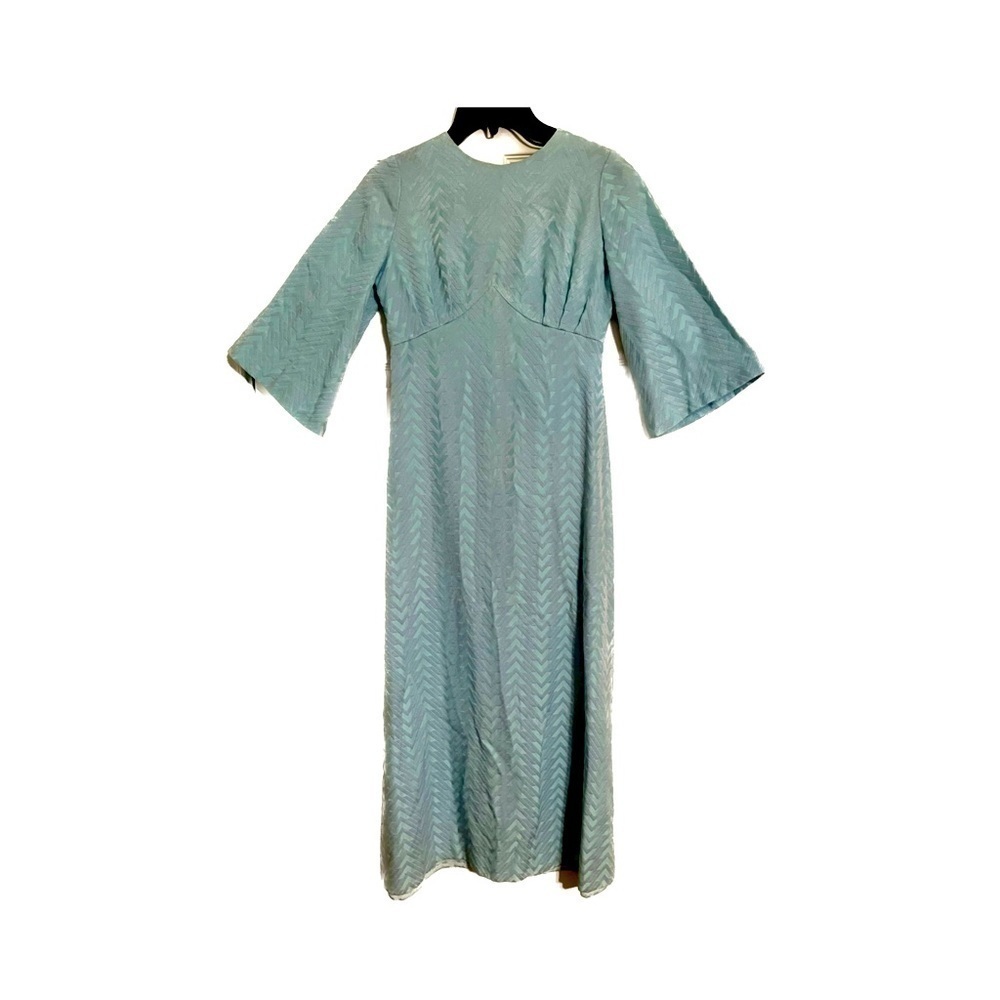 ❤️sale Vintage 60’s party dress baby blue w/metallic sheen semi bell sleeve sz S - Picture 1 of 11